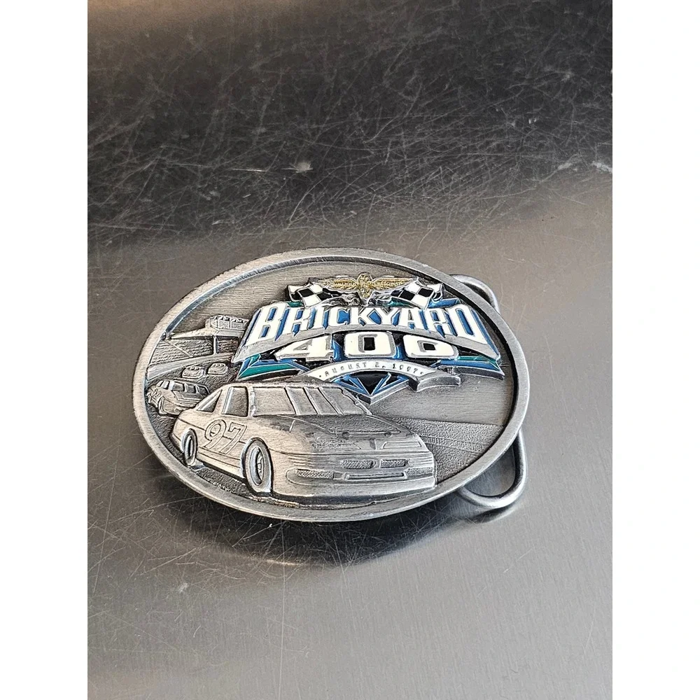 Vintage 1996 Brickyard 400 NASCAR Belt Buckle Siskiyou Made in USA Pewter H-3‎